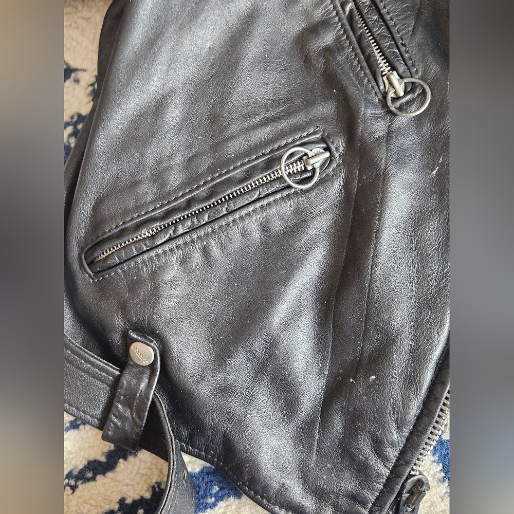 Vintage Women's Brooks Leather Jacket Belted Fringe - Picture 16 of 16